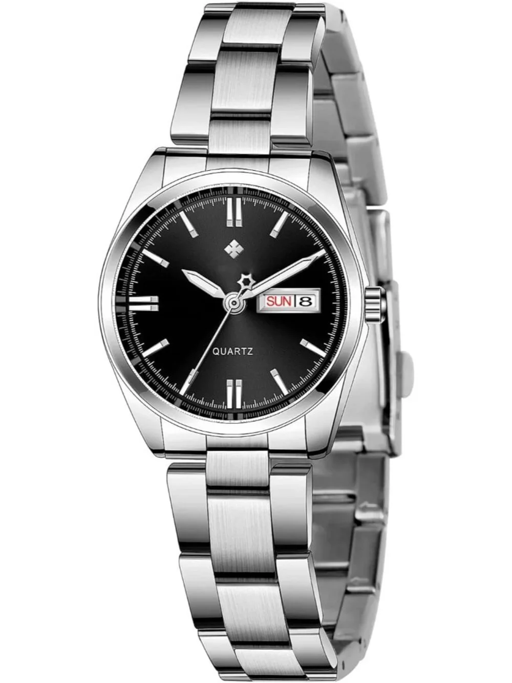 Women's Black Analog Quartz Stainless Steel Luminous Waterproof Dress Wristwatch